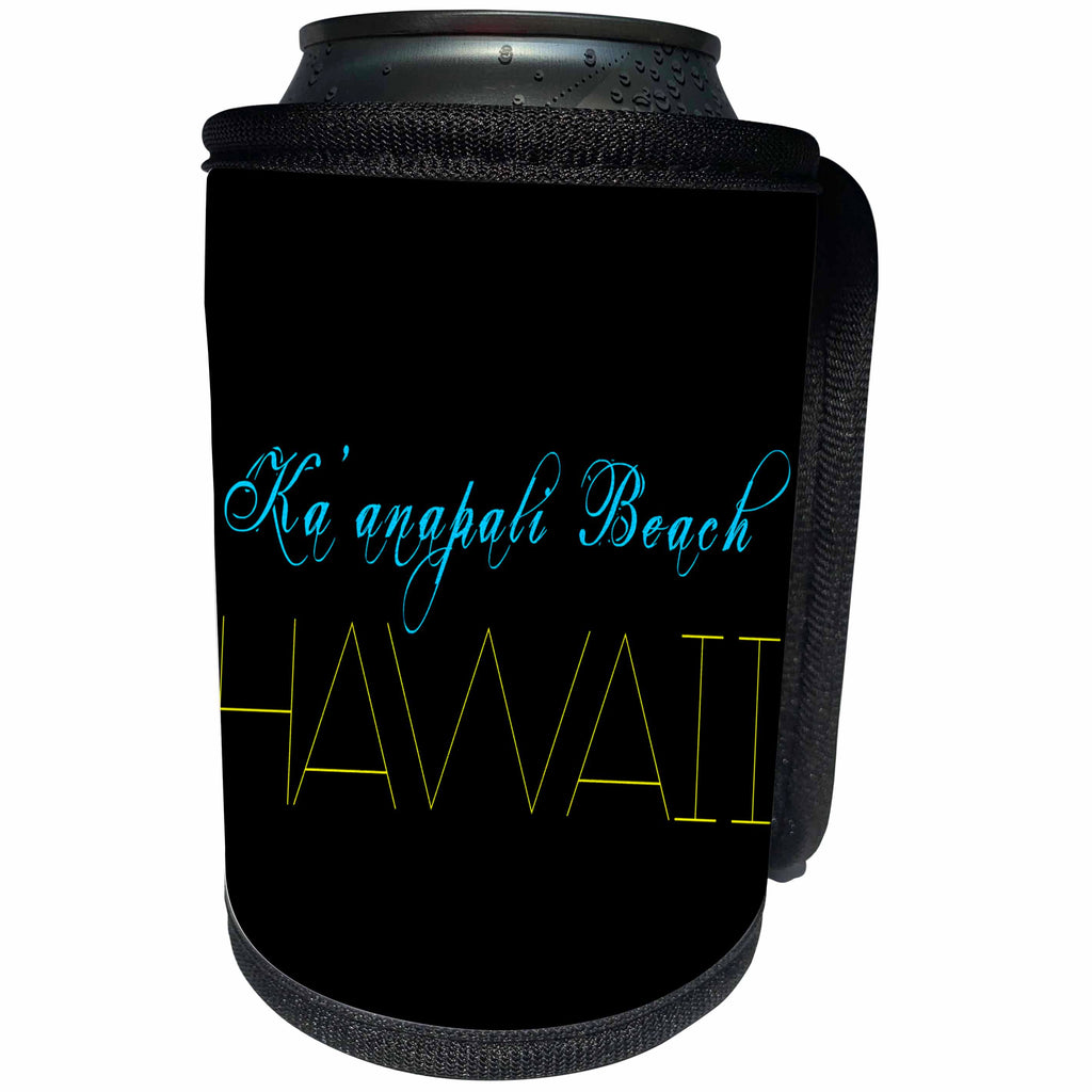 3dRose Alexis Design - American Beaches - American Beaches - Kaanapali Beach, Lahaina, Hawaii, blue, yellow - Can Cooler Bottle Wrap (cc_271590)