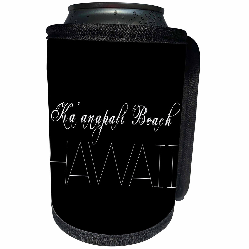 3dRose Alexis Design - American Beaches - American Beaches - Kaanapali Beach, Lahaina, Hawaii, white on black - Can Cooler Bottle Wrap (cc_271591)