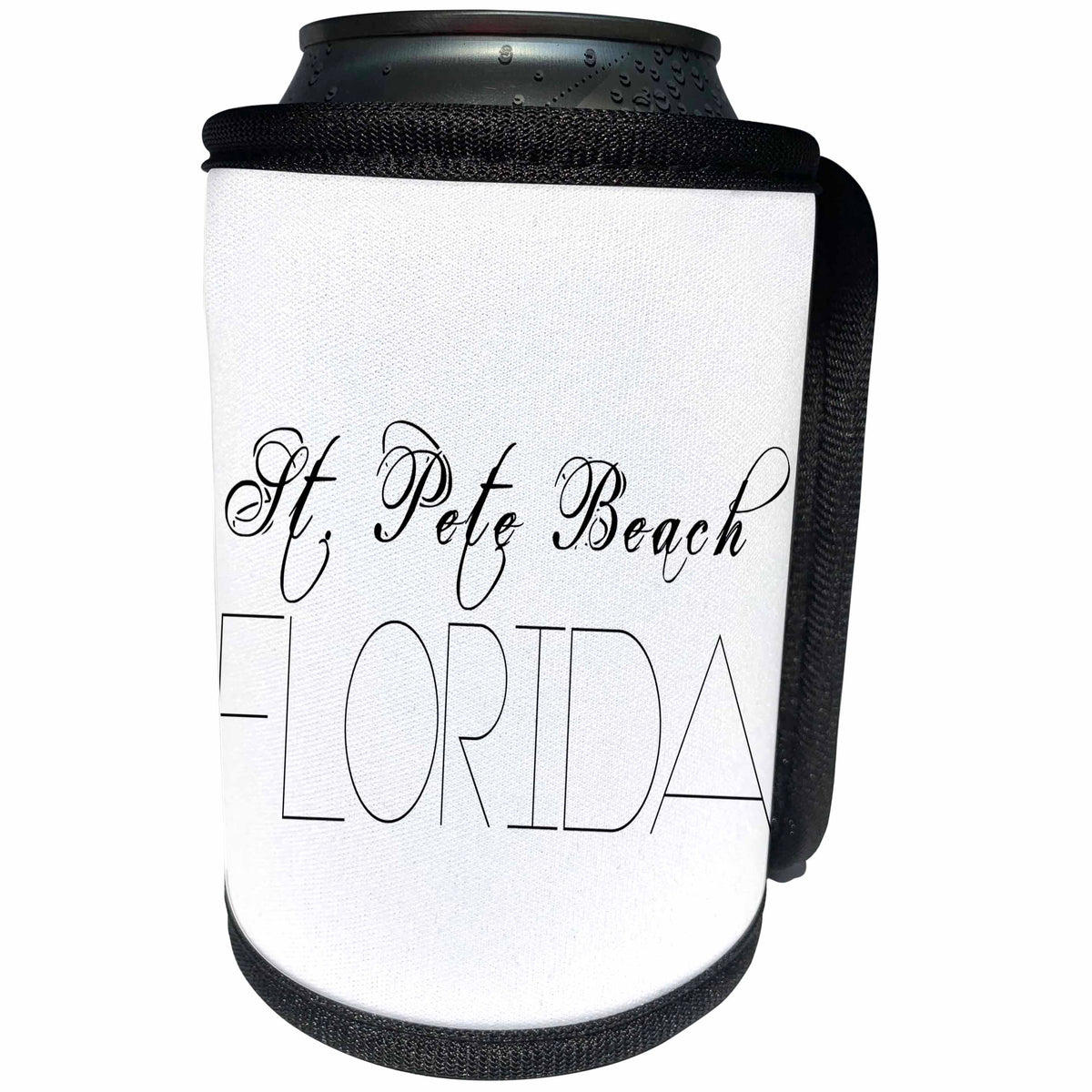 3dRose Alexis Design - American Beaches - American Beaches - Saint Pete Beach, Florida, black on white - Can Cooler Bottle Wrap (cc_271592)
