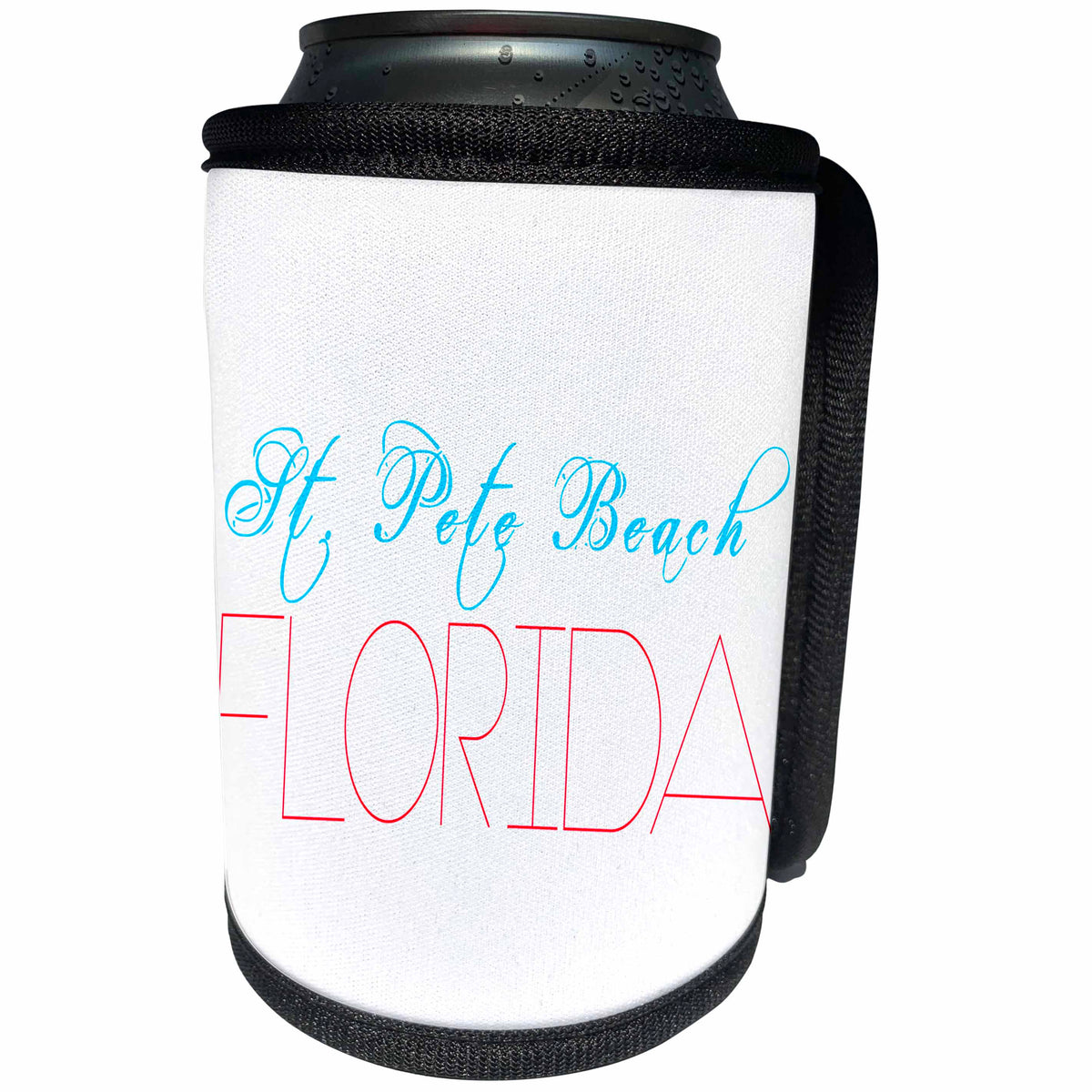 3dRose Alexis Design - American Beaches - American Beaches - Saint Pete Beach, Florida, blue, red, white - Can Cooler Bottle Wrap (cc_271593)