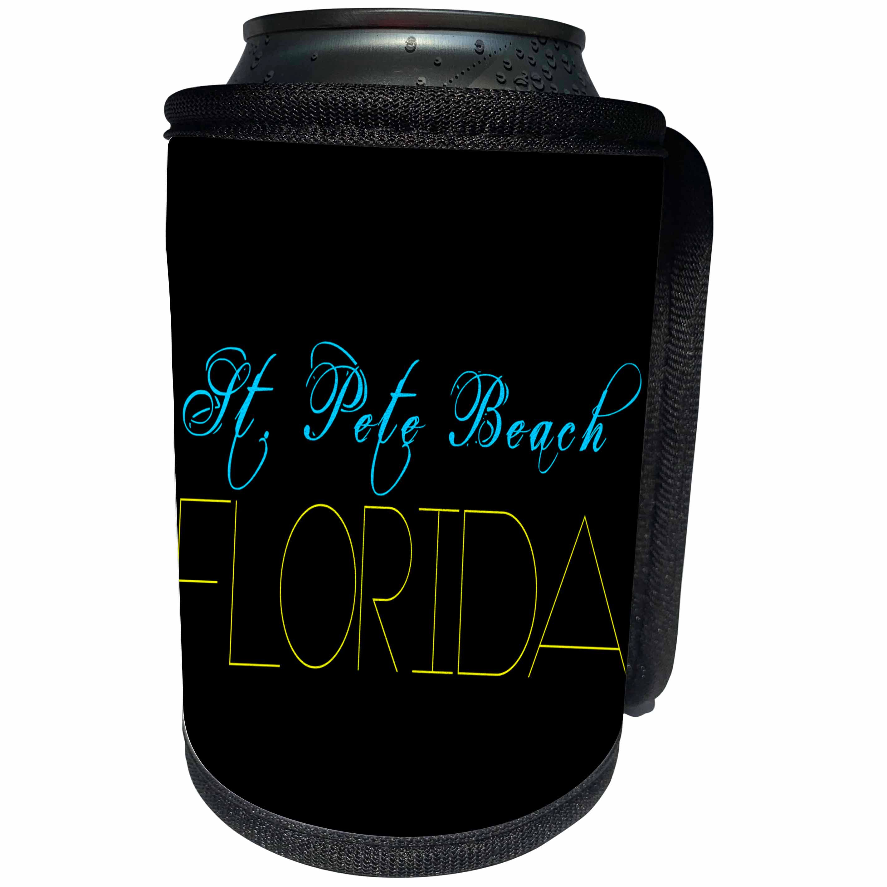 3dRose Alexis Design - American Beaches - American Beaches - Saint Pete Beach, Florida, blue, yellow, black - Can Cooler Bottle Wrap (cc_271594)