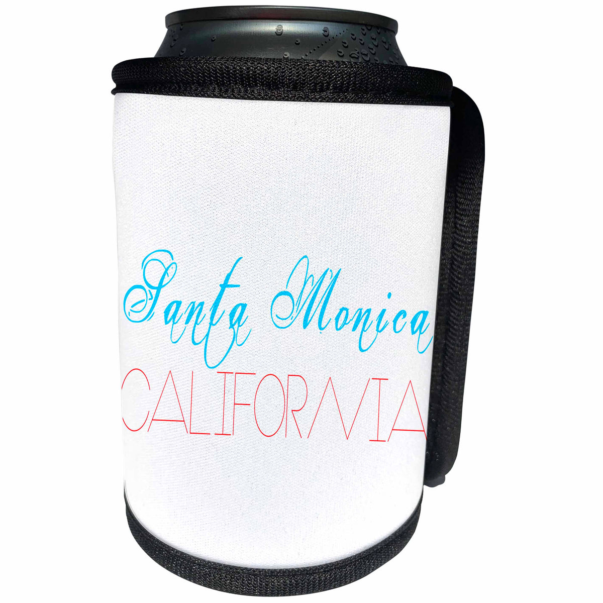 3dRose Alexis Design - American Beaches - American Beaches - Santa Monica Beach, California, blue, red, white - Can Cooler Bottle Wrap (cc_271597)