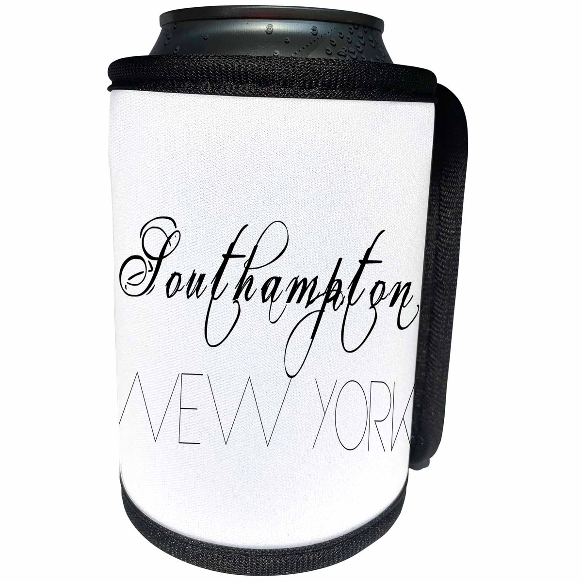 3dRose Alexis Design - American Beaches - American Beaches - Southampton, New York, black on white - Can Cooler Bottle Wrap (cc_271600)