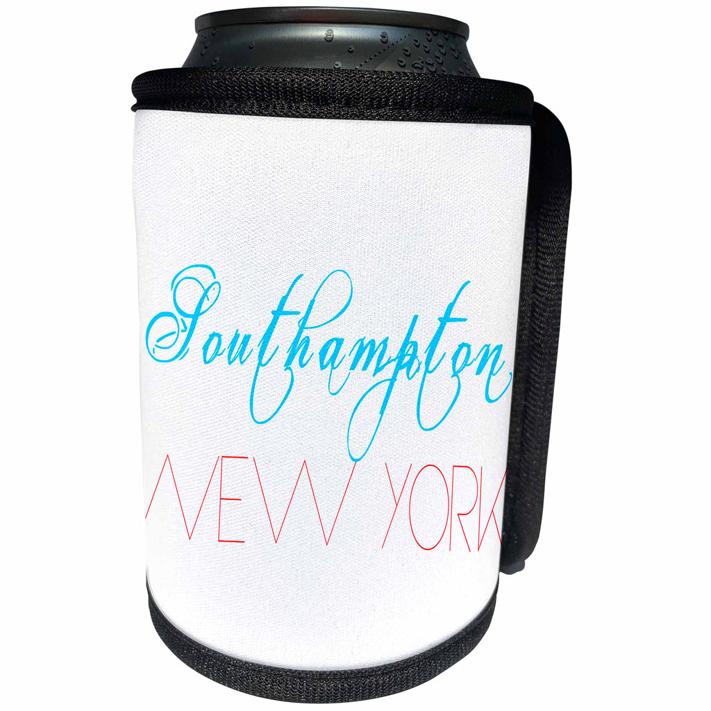 3dRose Alexis Design - American Beaches - American Beaches - Southampton, New York, blue, red, white - Can Cooler Bottle Wrap (cc_271601)