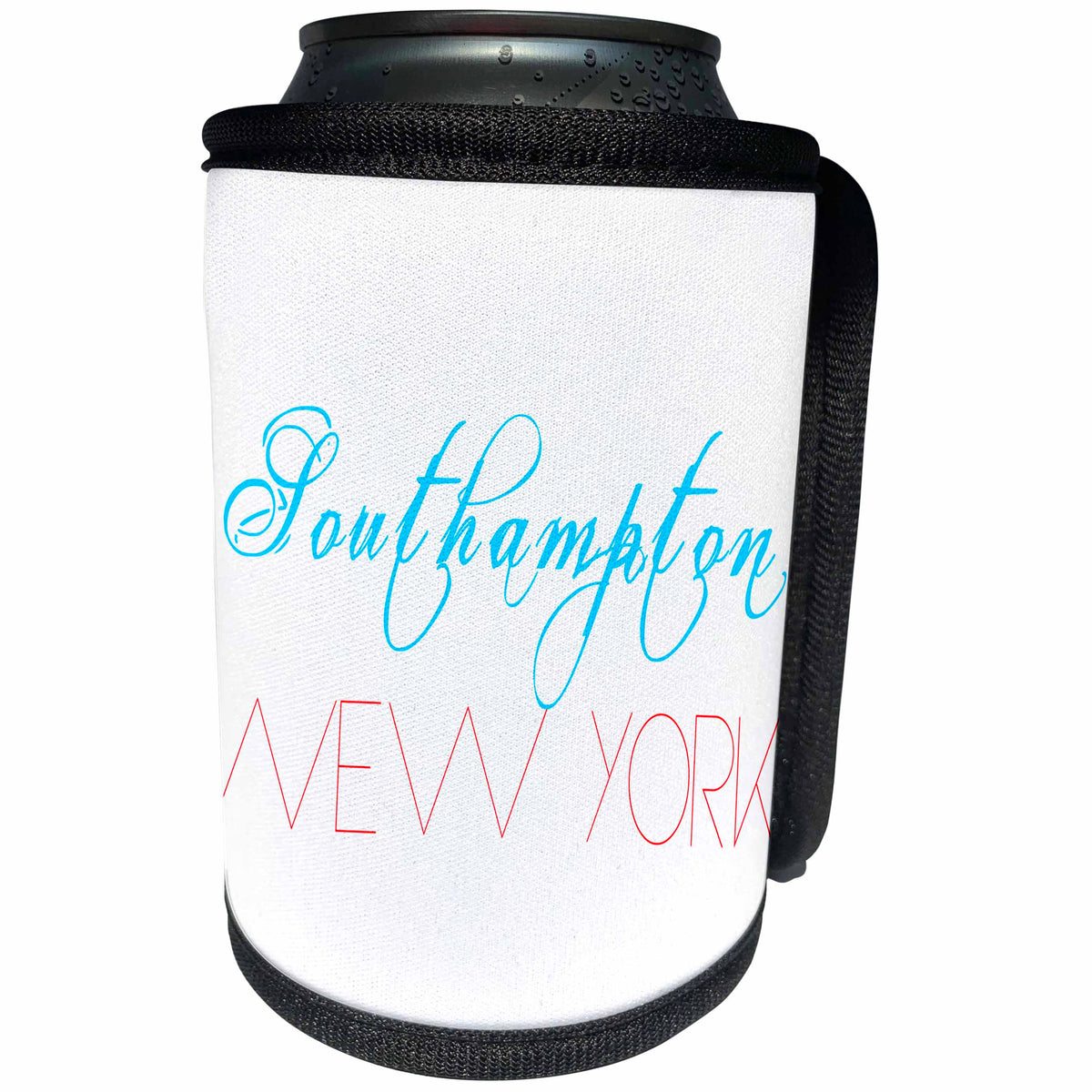 3dRose Alexis Design - American Beaches - American Beaches - Southampton, New York, blue, red, white - Can Cooler Bottle Wrap (cc_271601)