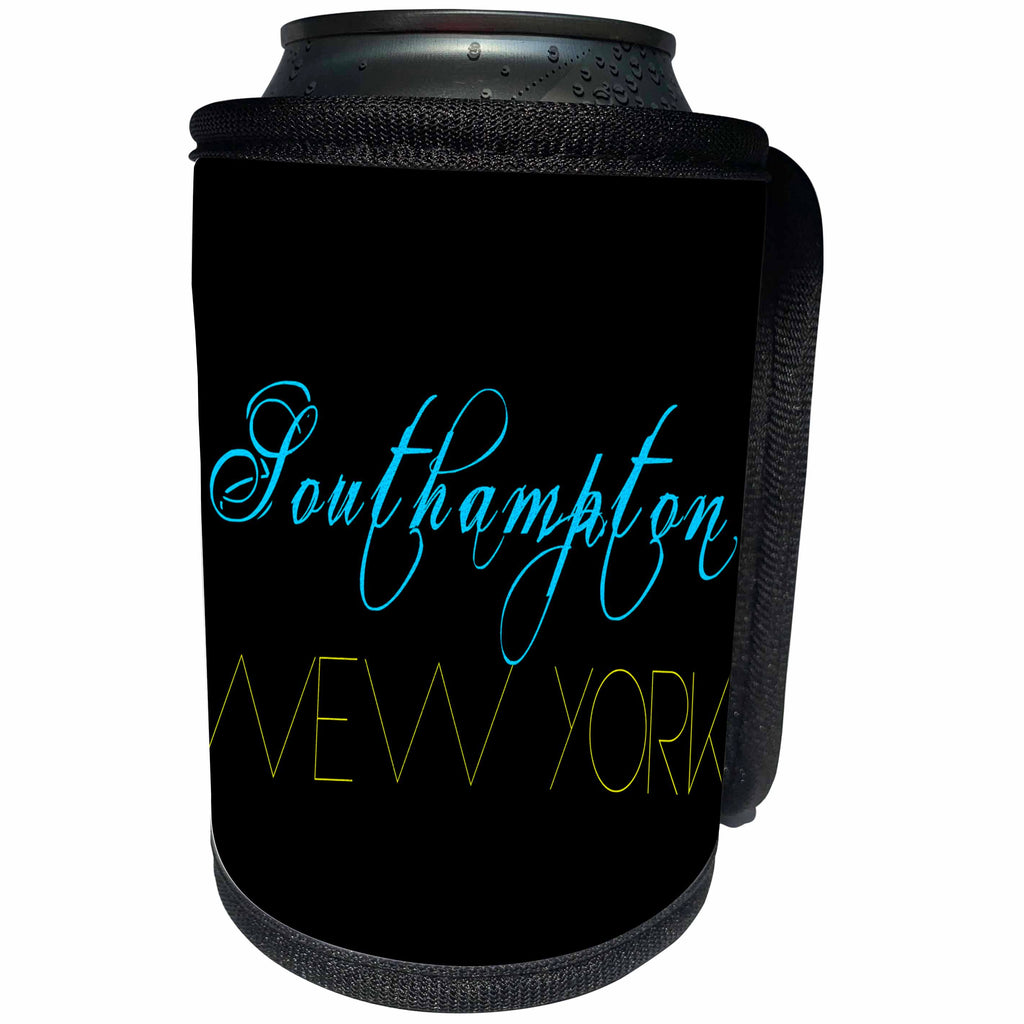 3dRose Alexis Design - American Beaches - American Beaches - Southampton, New York, blue, yellow - Can Cooler Bottle Wrap (cc_271602)