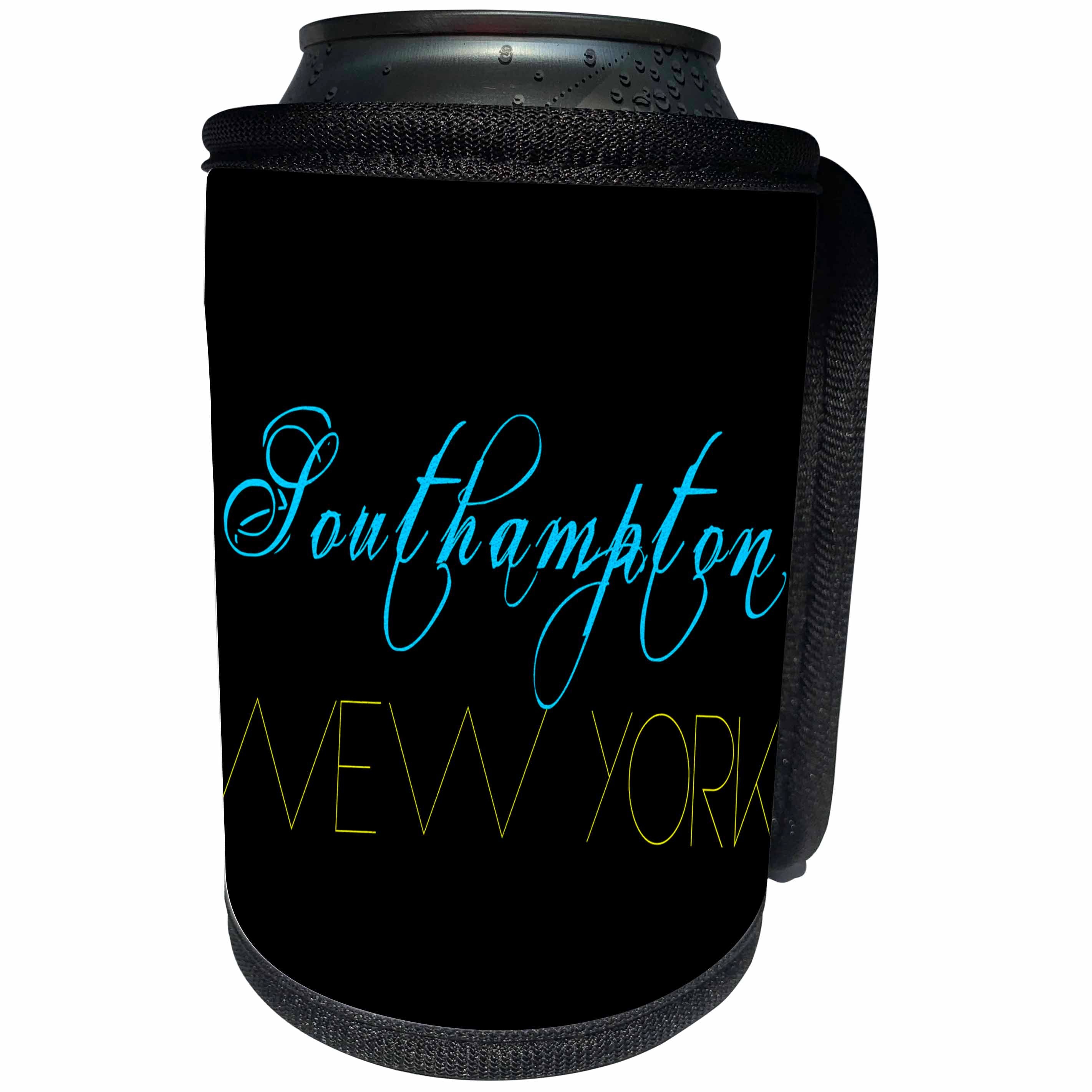 3dRose Alexis Design - American Beaches - American Beaches - Southampton, New York, blue, yellow - Can Cooler Bottle Wrap (cc_271602)