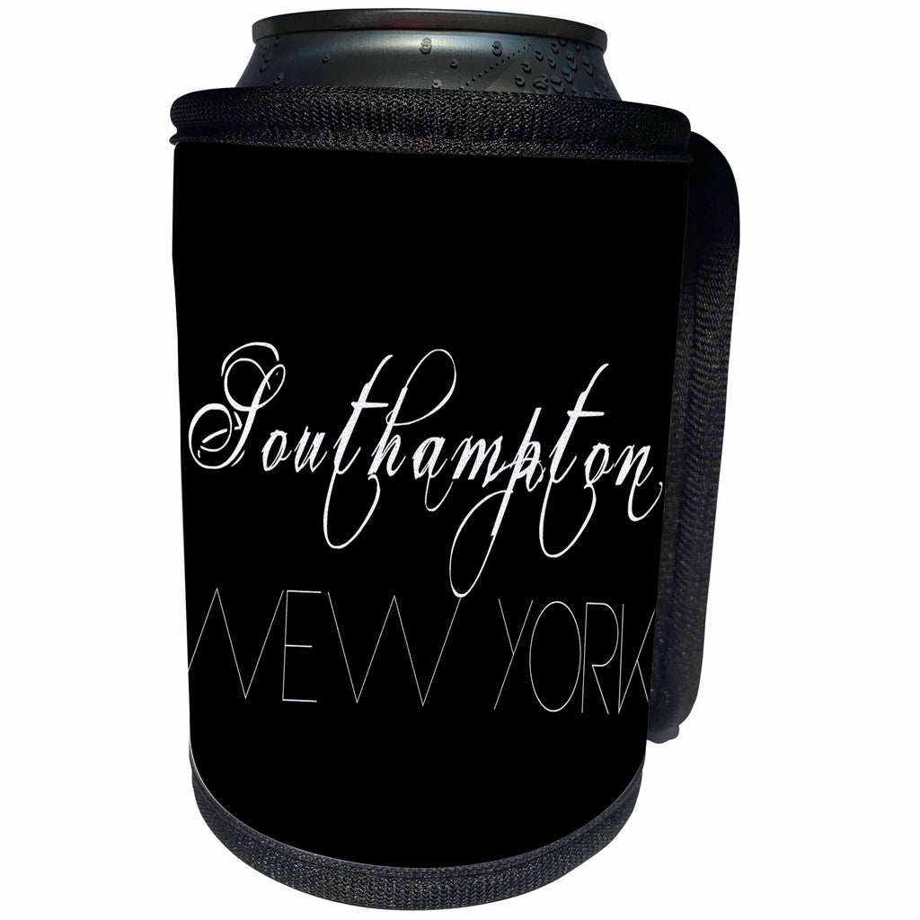 3dRose Alexis Design - American Beaches - American Beaches - Southampton, New York, white on black - Can Cooler Bottle Wrap (cc_271603)