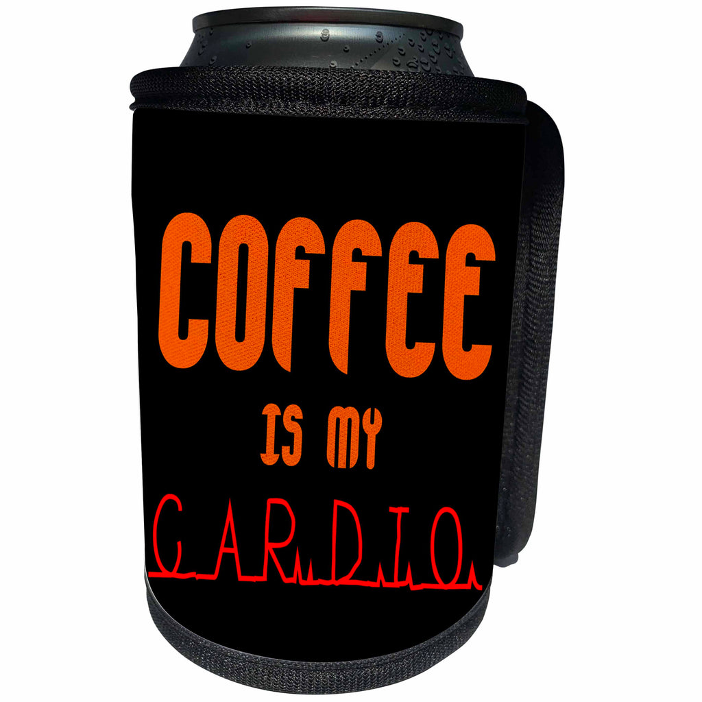 3dRose Alexis Design - Coffee - Coffee Is My Cardio orange and red text on black - Can Cooler Bottle Wrap (cc_271604)