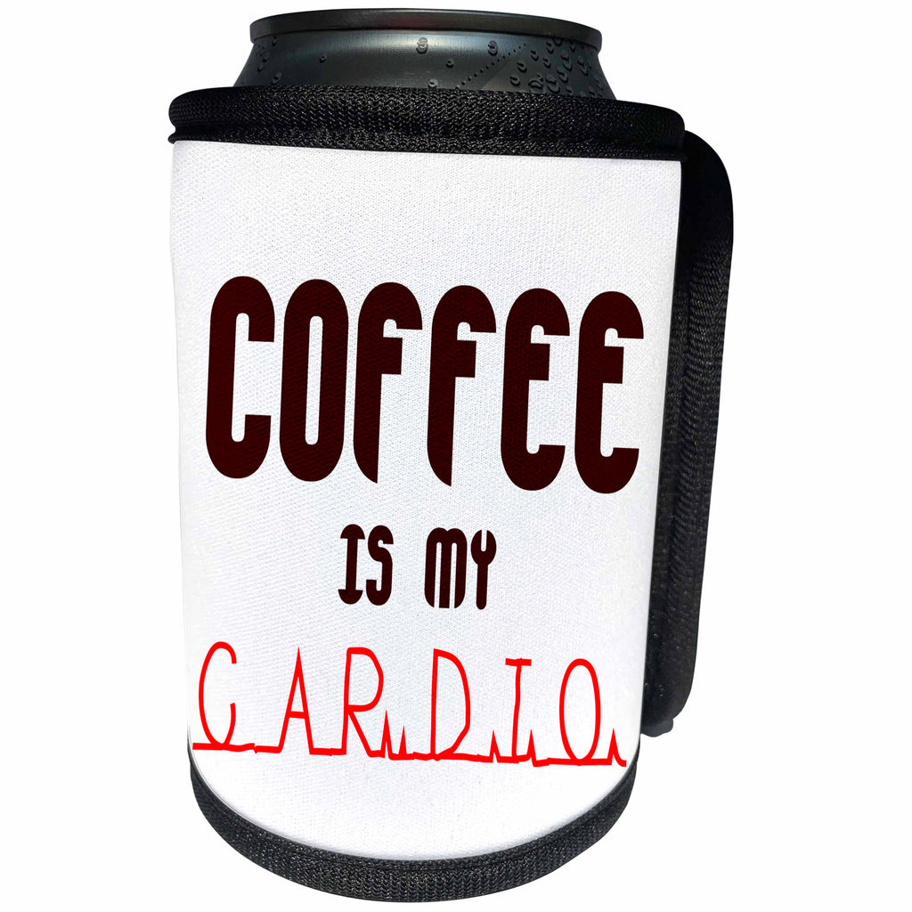 3dRose Alexis Design - Coffee - Coffee Is My Cardio brown and red text on white - Can Cooler Bottle Wrap (cc_271605)