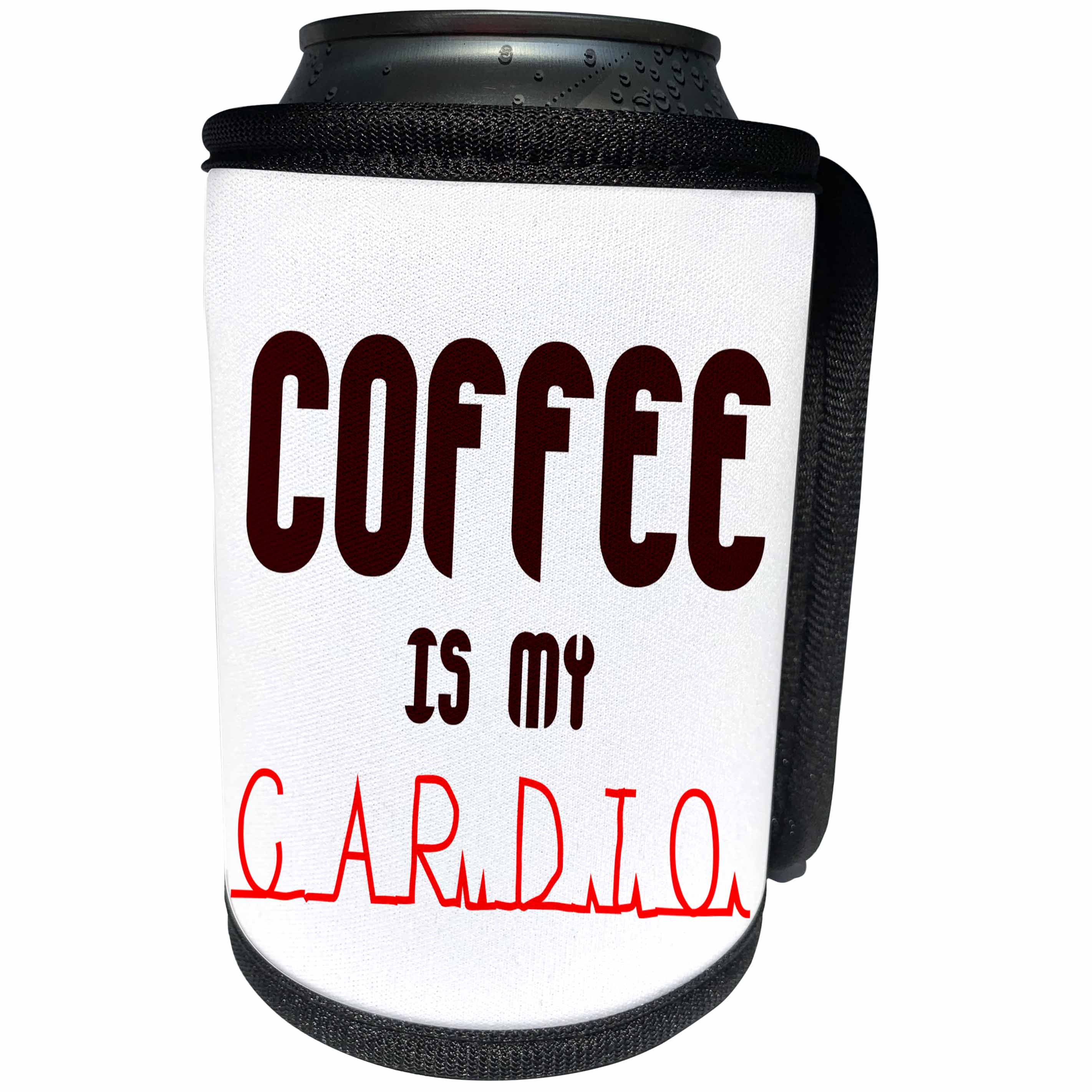 3dRose Alexis Design - Coffee - Coffee Is My Cardio brown and red text on white - Can Cooler Bottle Wrap (cc_271605)