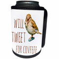 3dRose Alexis Design - Funny Sparrow - Funny sparrow says out loud Will Tweet For Covfefe on white - Can Cooler Bottle Wrap (cc_271609)