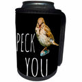 3dRose Alexis Design - Funny Sparrow - Funny sparrow says it out loud Peck You on black background - Can Cooler Bottle Wrap (cc_271612)