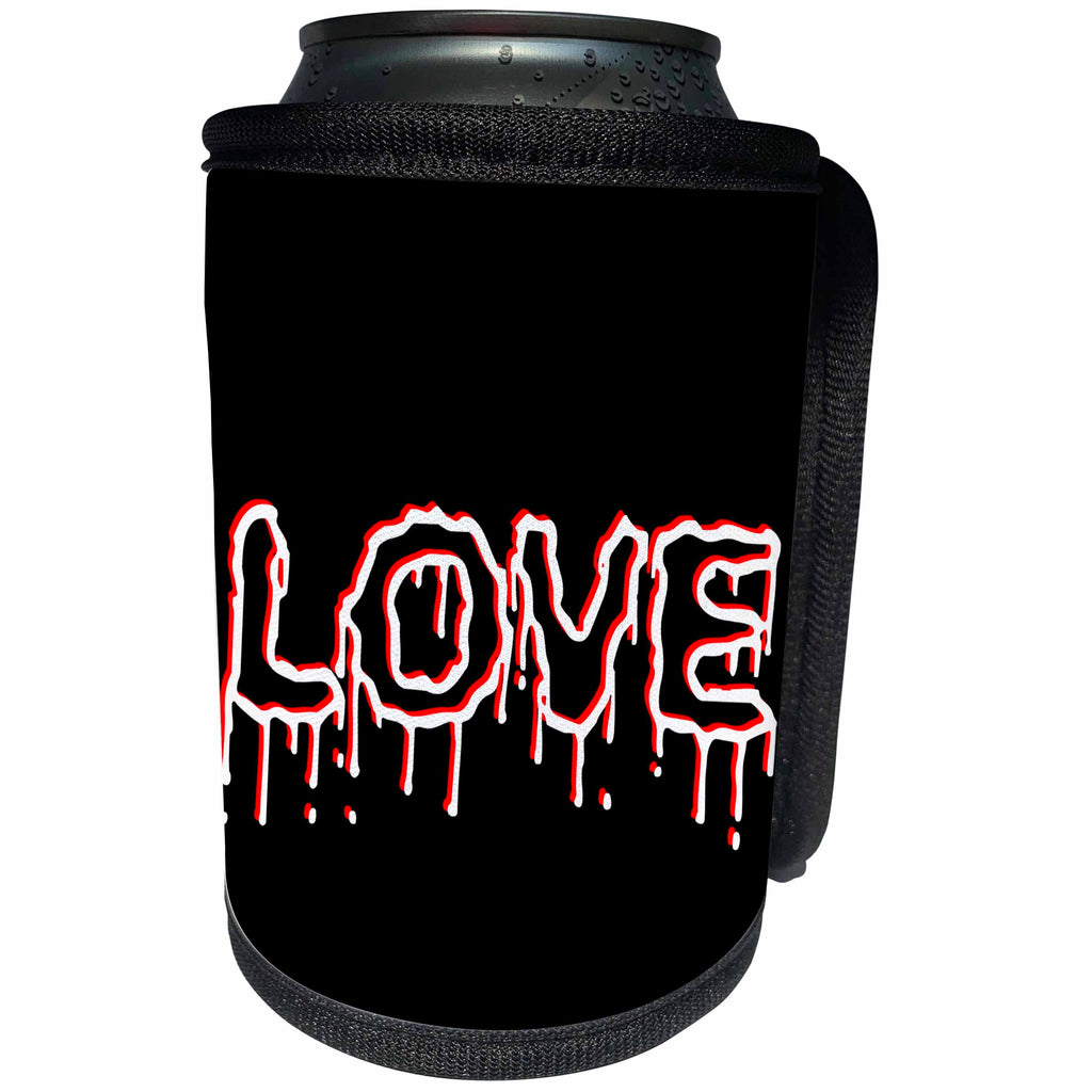 3dRose Alexis Design - Love - Blood dripping word love of red and white on black - Can Cooler Bottle Wrap (cc_271652)