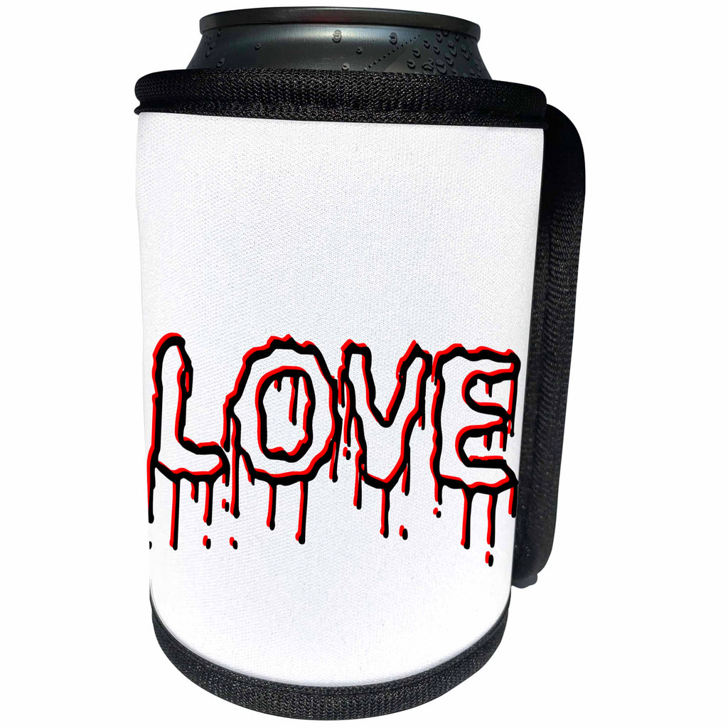 3dRose Alexis Design - Love - Blood dripping word love of red and black on white background - Can Cooler Bottle Wrap (cc_271653)
