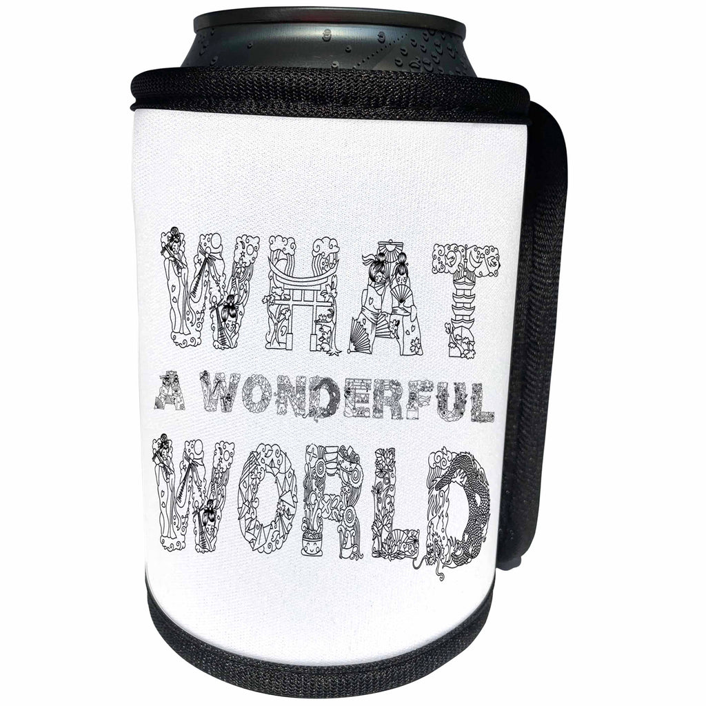 3dRose Alexis Design - Positive - What a wonderful world Zen beautiful typography text, black on white - Can Cooler Bottle Wrap (cc_271661)