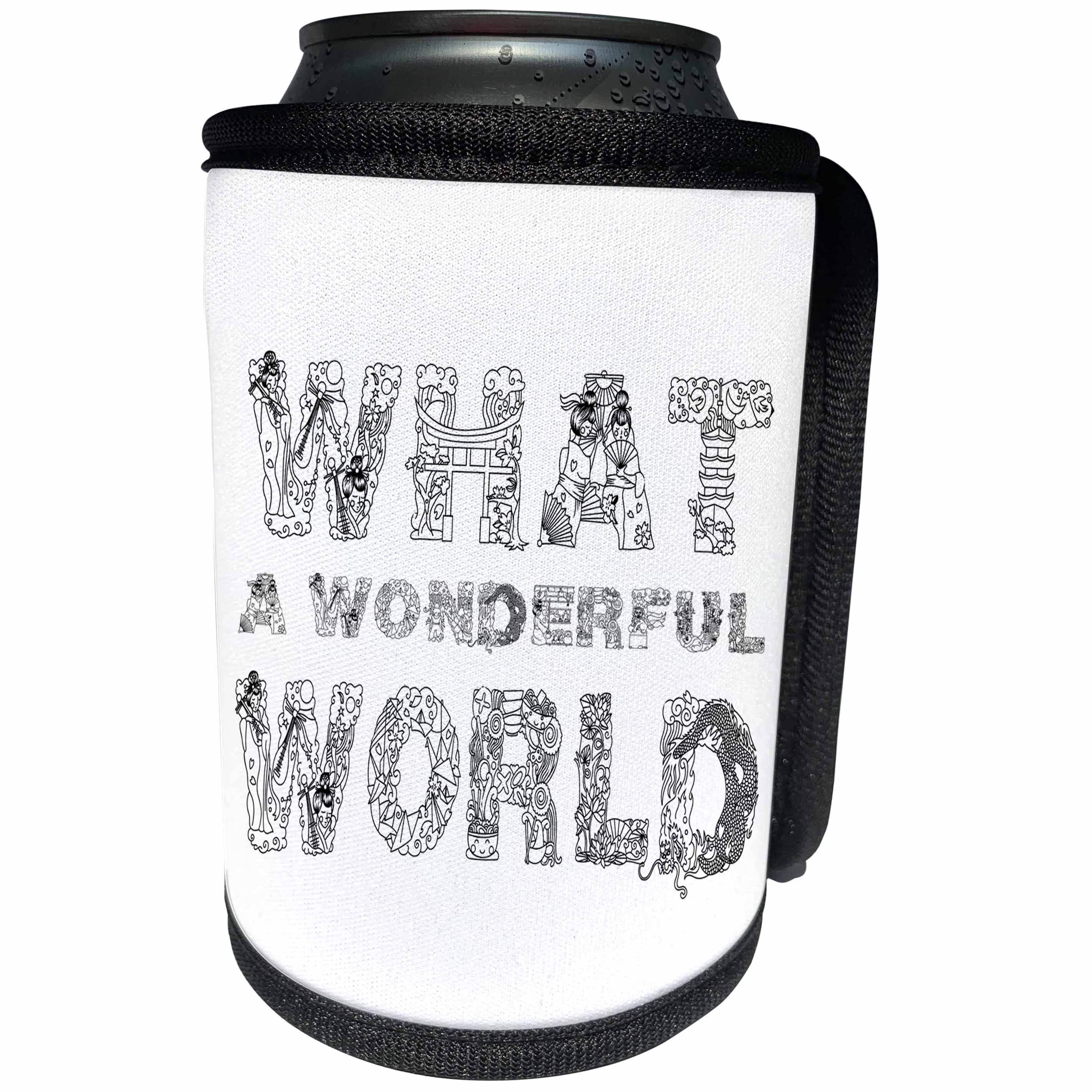 3dRose Alexis Design - Positive - What a wonderful world Zen beautiful typography text, black on white - Can Cooler Bottle Wrap (cc_271661)