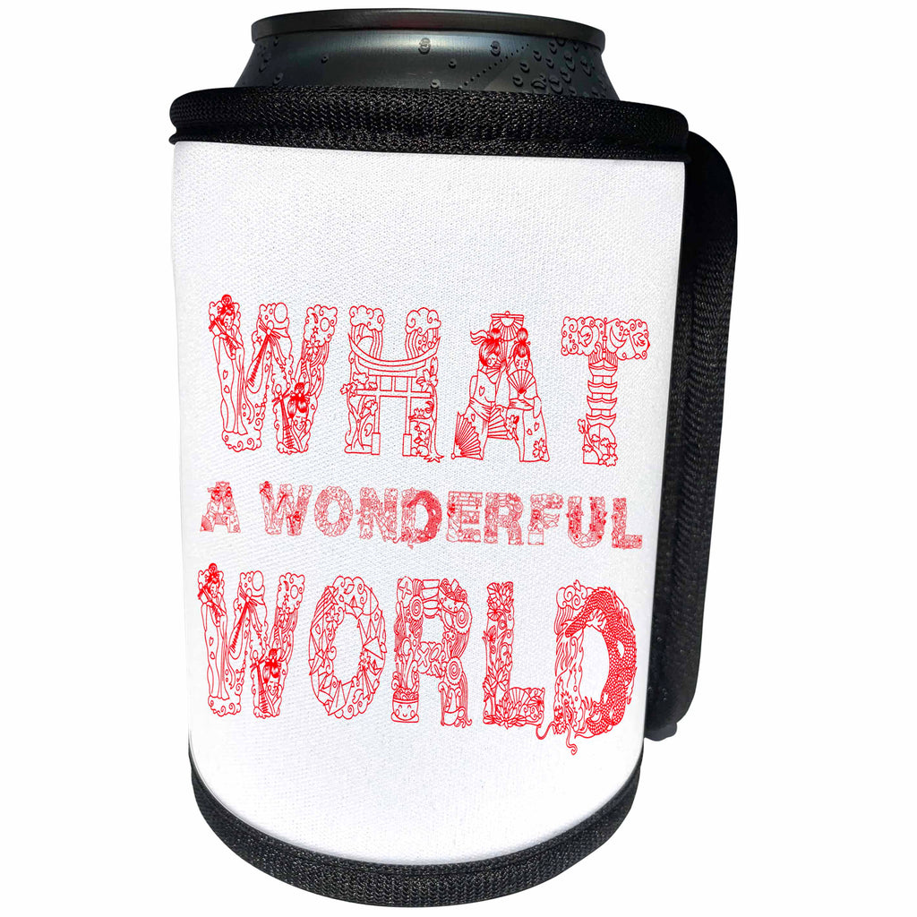 3dRose Alexis Design - Positive - What a wonderful world Zen beautiful typography text, red on white - Can Cooler Bottle Wrap (cc_271663)