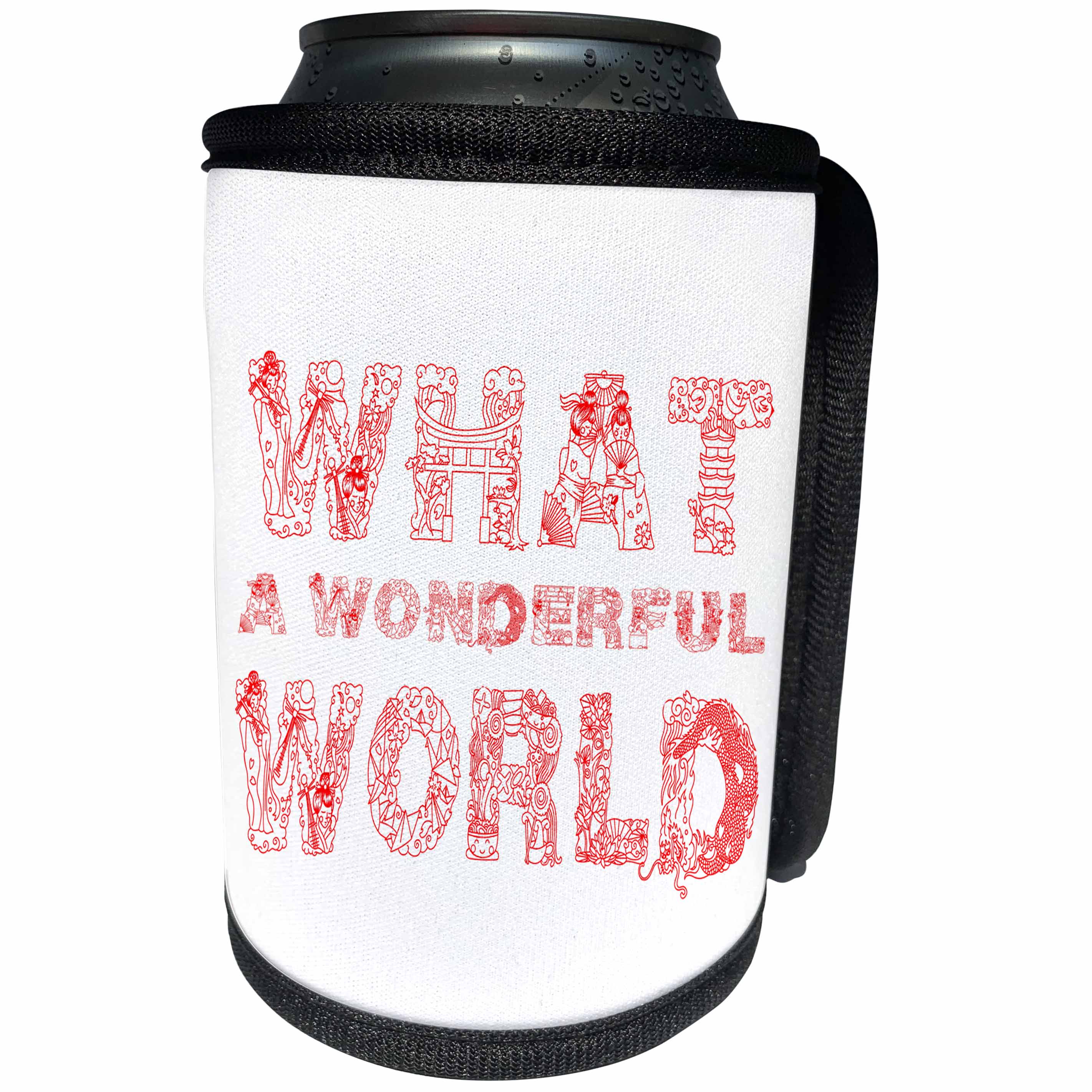 3dRose Alexis Design - Positive - What a wonderful world Zen beautiful typography text, red on white - Can Cooler Bottle Wrap (cc_271663)