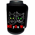 3dRose Alexis Design - Funny Cats - Funny cat faces. White and red text on black - Me You We - MEOW - Can Cooler Bottle Wrap (cc_271697)