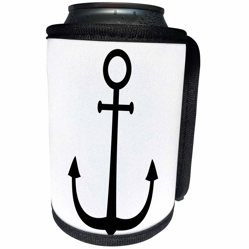3dRose Alexis Design - Beach, Sea, Surf - Black color anchor on white background. Naval minimal design - Can Cooler Bottle Wrap (cc_271699)