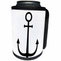 3dRose Alexis Design - Beach, Sea, Surf - Black color anchor on white background. Naval minimal design - Can Cooler Bottle Wrap (cc_271699)