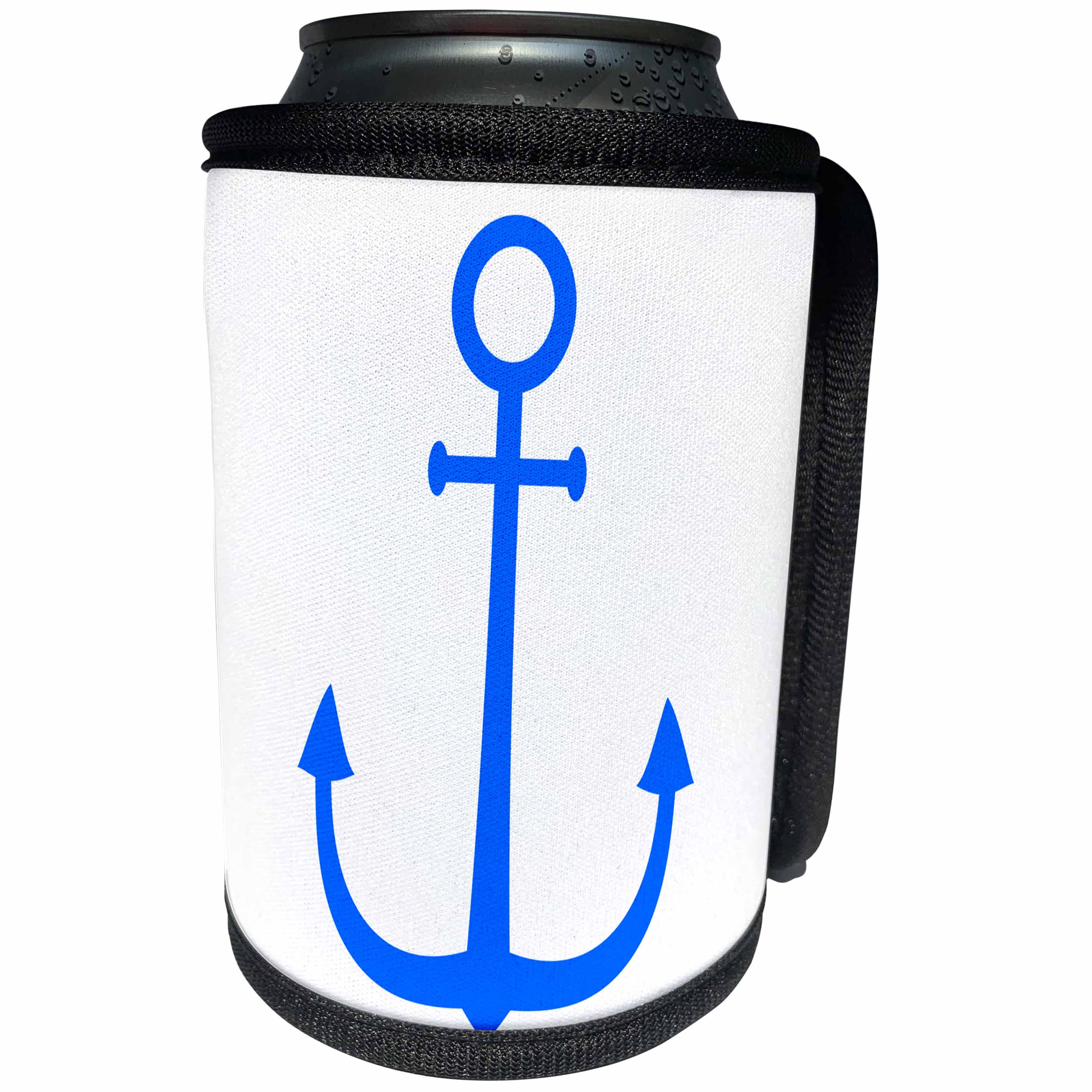 3dRose Alexis Design - Beach, Sea, Surf - Blue color anchor on white background. Naval minimal design - Can Cooler Bottle Wrap (cc_271701)