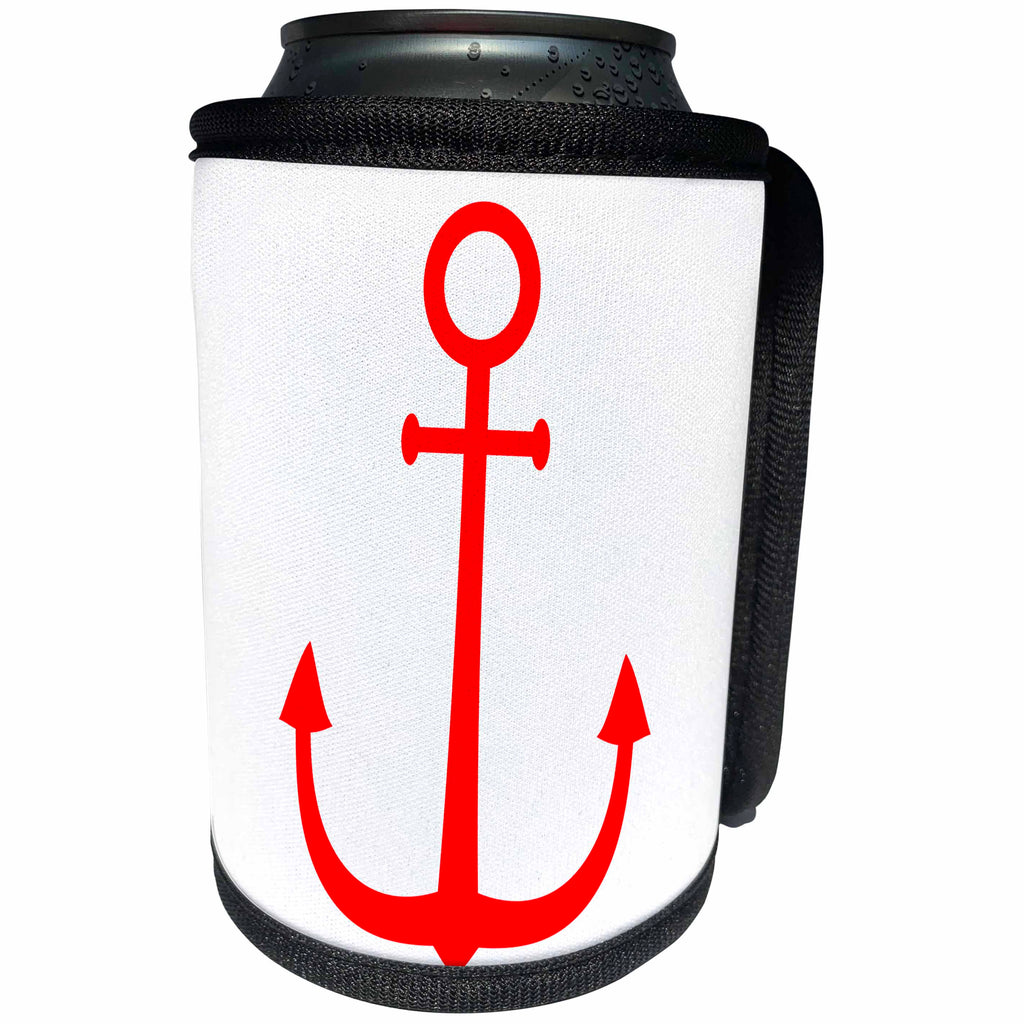 3dRose Alexis Design - Beach, Sea, Surf - Red color anchor on white background. Naval minimal design - Can Cooler Bottle Wrap (cc_271703)