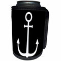 3dRose Alexis Design - Beach, Sea, Surf - White color anchor on black background. Naval design - Can Cooler Bottle Wrap (cc_271704)