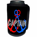 3dRose Alexis Design - Beach, Sea, Surf - Two anchors of red and blue colors. White text Captain on black - Can Cooler Bottle Wrap (cc_271705)