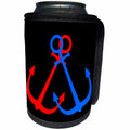 3dRose Alexis Design - Beach, Sea, Surf - Two anchors of red and blue colors against the black background - Can Cooler Bottle Wrap (cc_271707)