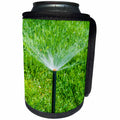 3dRose Alexis Photography - Seasons Spring - Watering the green lawn on a hot spring day. Water sprays, black tube - Can Cooler Bottle Wrap (cc_271819)