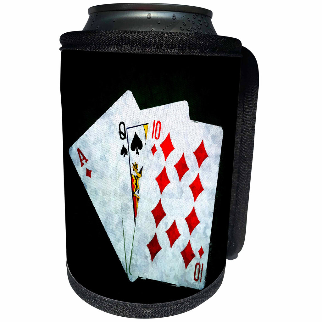 3dRose Alexis Photo-Art - Blackjack - Blackjack Twenty One combination - Ace, Queen, and Ten - Can Cooler Bottle Wrap (cc_271837)