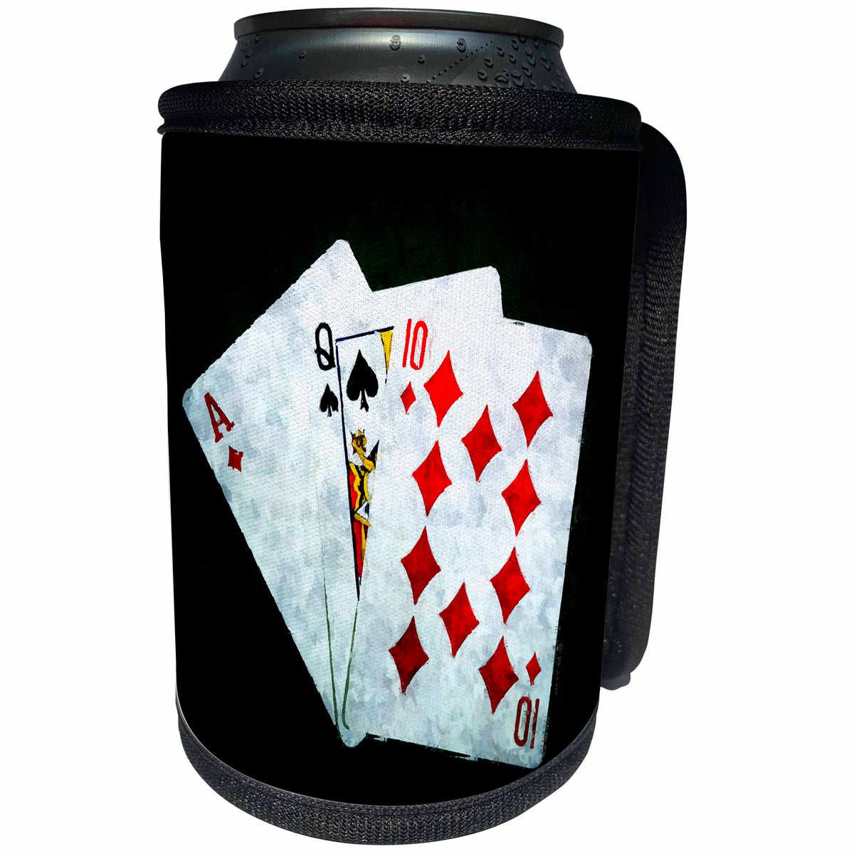3dRose Alexis Photo-Art - Blackjack - Blackjack Twenty One combination - Ace, Queen, and Ten - Can Cooler Bottle Wrap (cc_271837)