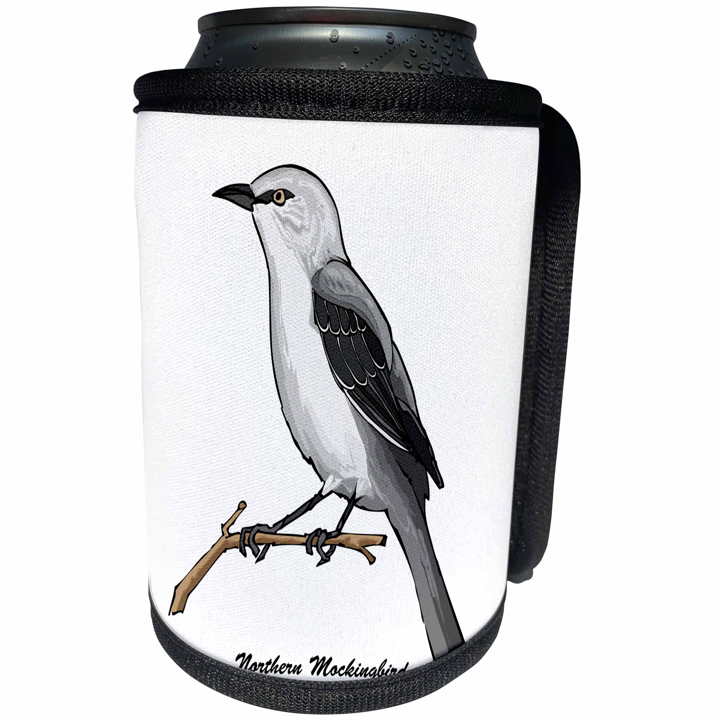 3dRose Mark Grace GRACEVISIONS Birds - BIRDS northern mockingbird 3 on white - Can Cooler Bottle Wrap (cc_27185)