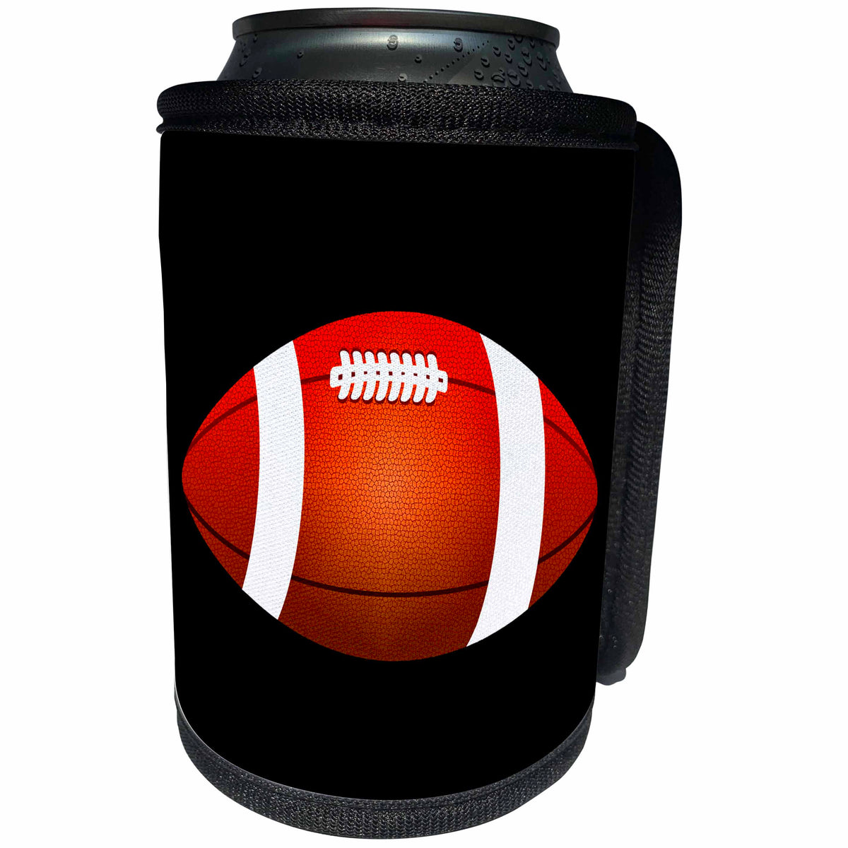 3dRose Alexis Design - Sport American Football - American football ball on black background. Add custom text - Can Cooler Bottle Wrap (cc_271851)