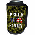 3dRose Alexis Design - Texture Camouflage - Military camouflage texture. Text Proud ARMY family. American flag - Can Cooler Bottle Wrap (cc_271867)