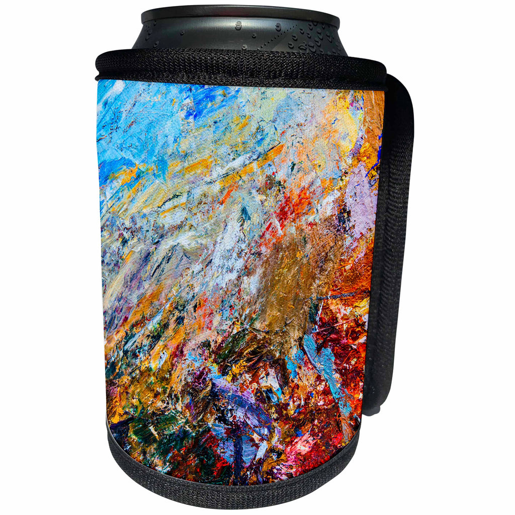 3dRose Alexis Photography - Abstracts - Colorful abstract texture of a heavily used artistic palette - Can Cooler Bottle Wrap (cc_271868)