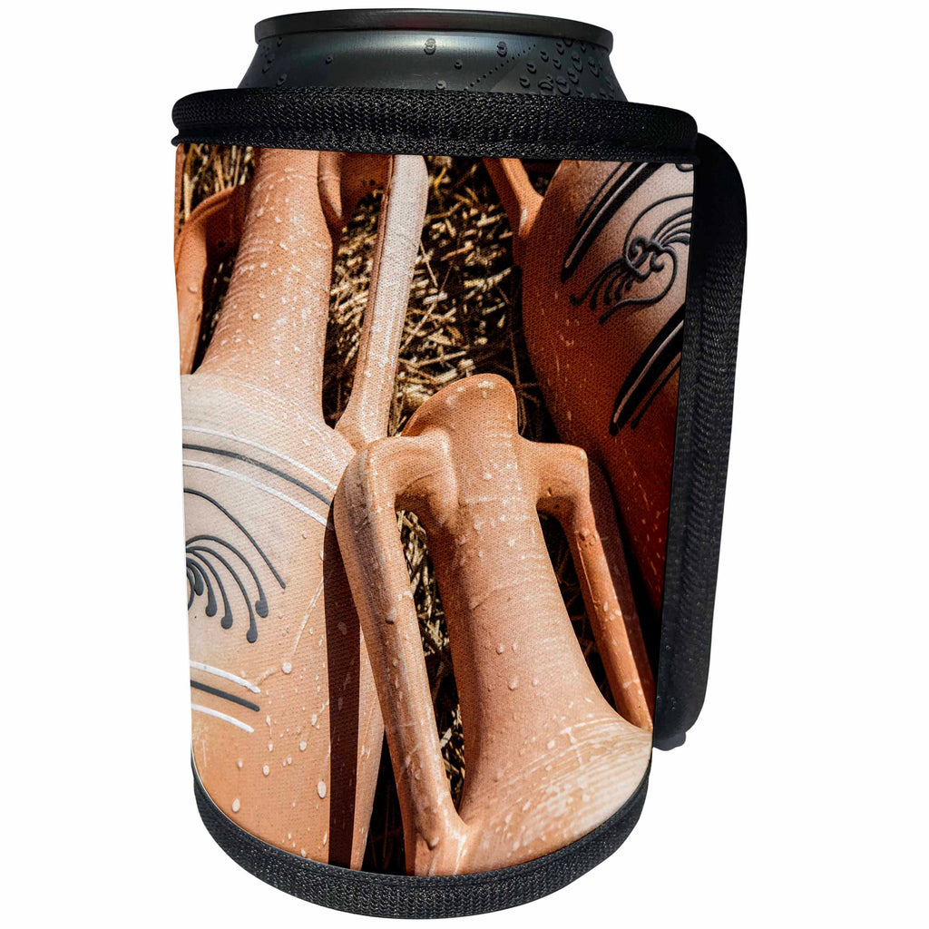 3dRose Alexis Photography - Objects Amphora - Details of decorative models of ancient Greek amphoras on hay - Can Cooler Bottle Wrap (cc_271886)