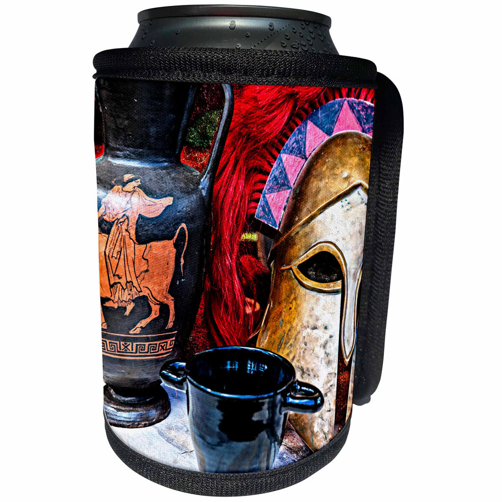 3dRose Alexis Photo-Art - Ancient - Ancient Greek style still-life of vessels and a war helmet. Photo art - Can Cooler Bottle Wrap (cc_271916)