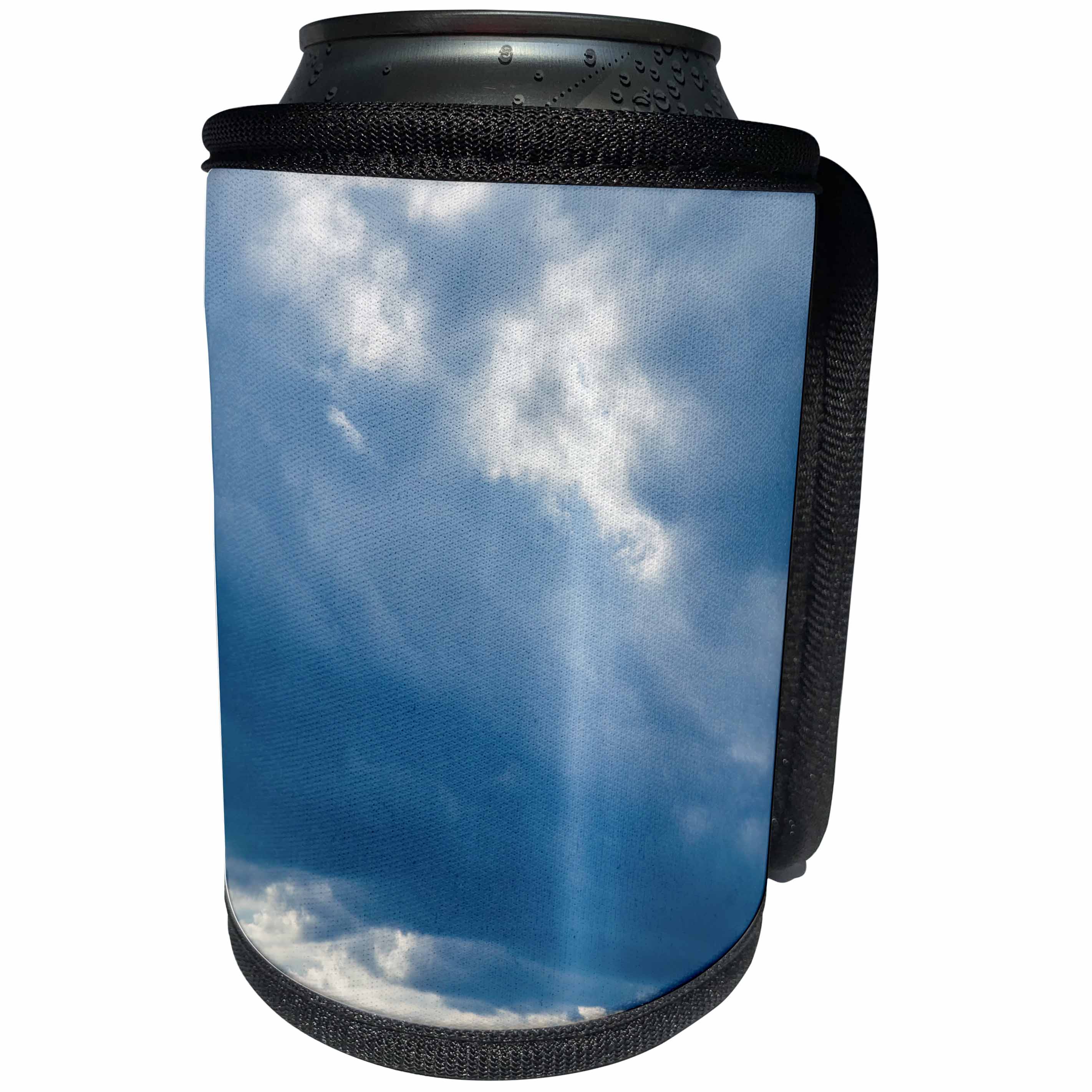 3dRose Alexis Photography - Nature Sky - Cloudy sky and a vertical ray of sunshine. Blue and white colors - Can Cooler Bottle Wrap (cc_271919)