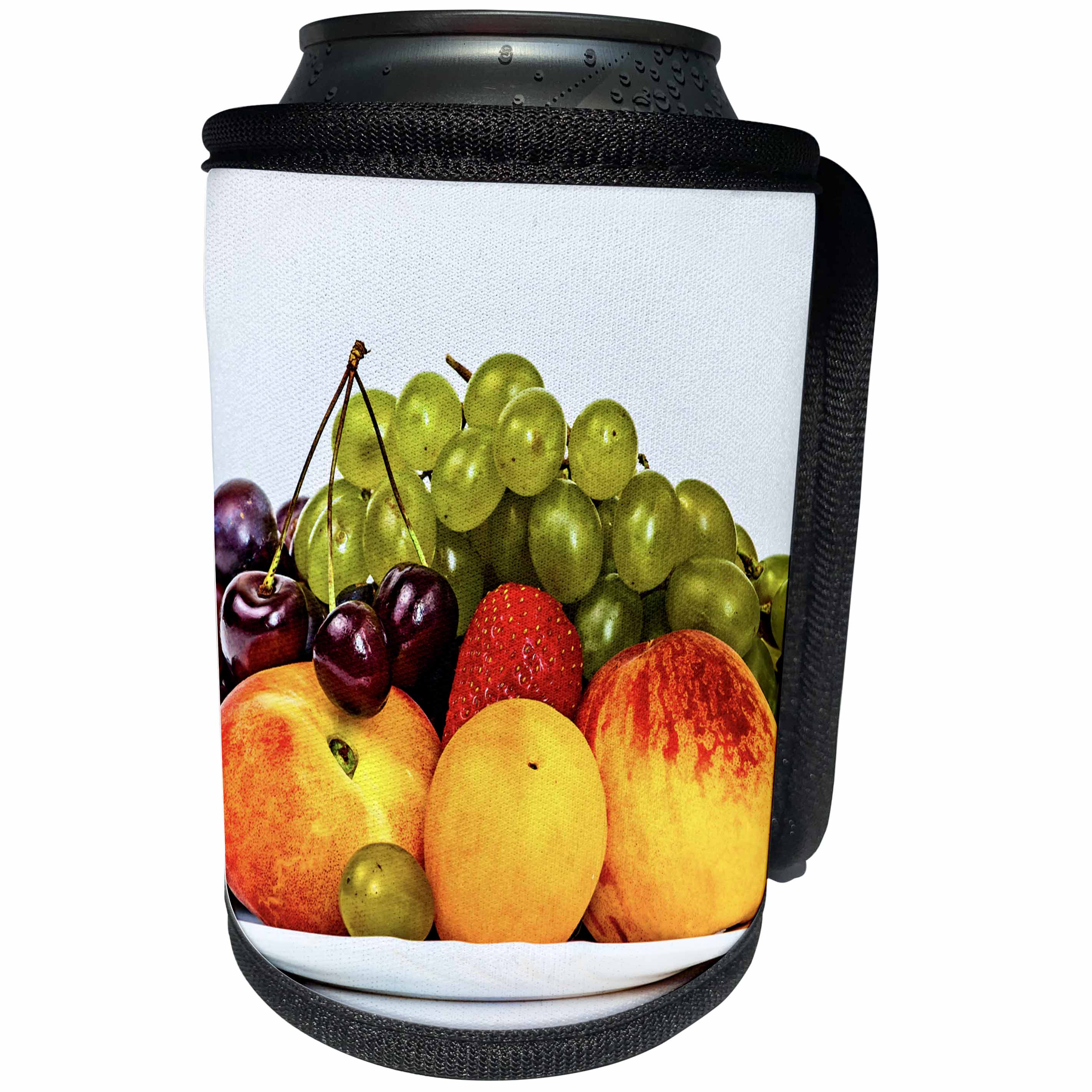 3dRose Alexis Photography - Food Fruit Mix - Colorful summer fruits on a white plate, white background - Can Cooler Bottle Wrap (cc_271928)