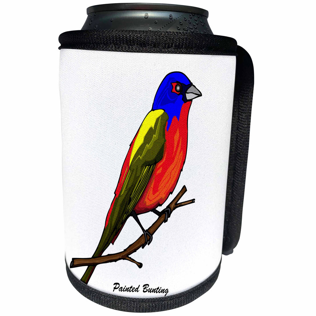 3dRose Mark Grace GRACEVISIONS Birds - BIRDS painted bunting 3 on white - Can Cooler Bottle Wrap (cc_27193)