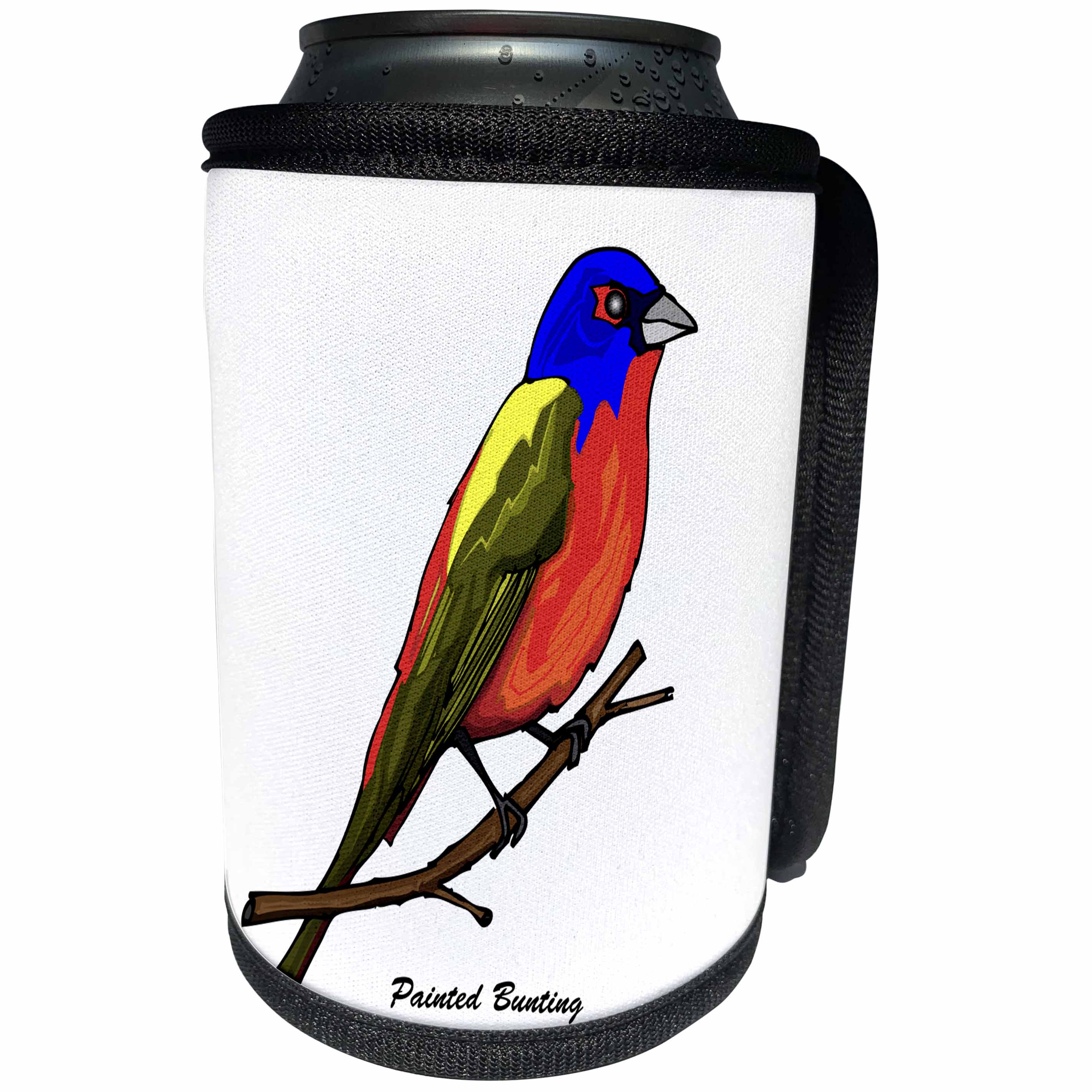 3dRose Mark Grace GRACEVISIONS Birds - BIRDS painted bunting 3 on white - Can Cooler Bottle Wrap (cc_27193)