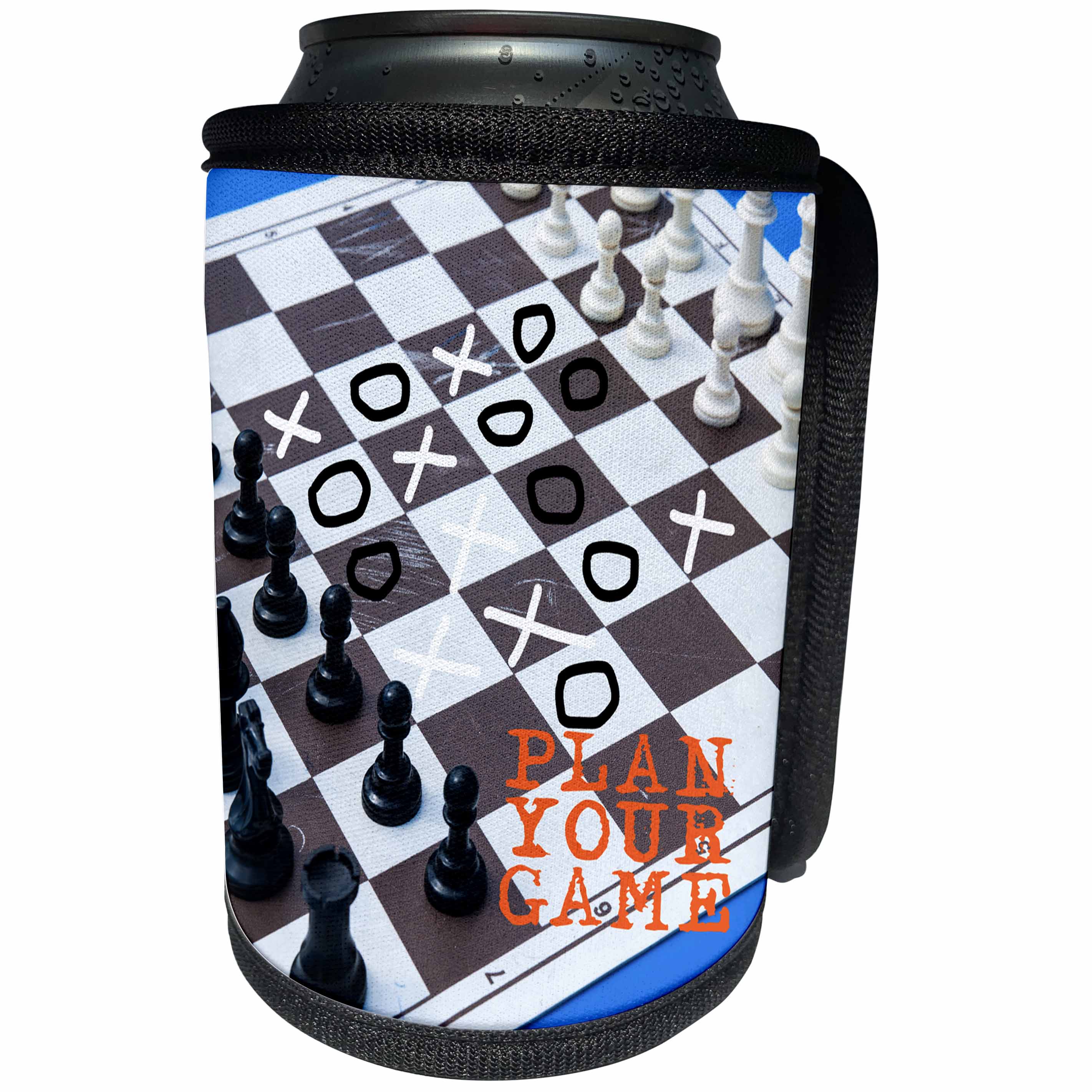 3dRose Alexis Photography - Objects - Chess pieces on a paper board. Noughts and crosses. Plan your game - Can Cooler Bottle Wrap (cc_271934)