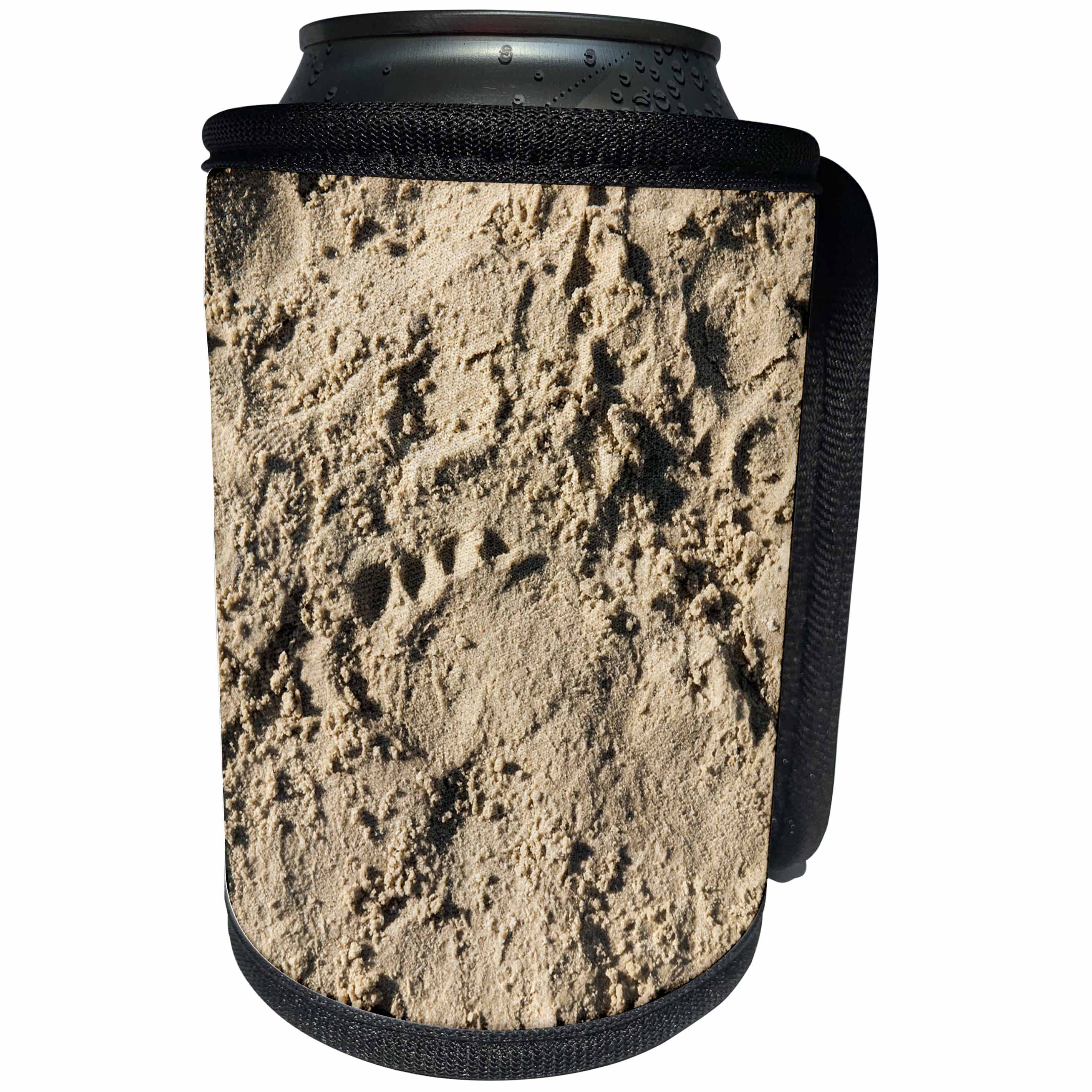 3dRose Alexis Photography - Texture Sand - Wet beach sand with an impress of a bare foot - Can Cooler Bottle Wrap (cc_271945)