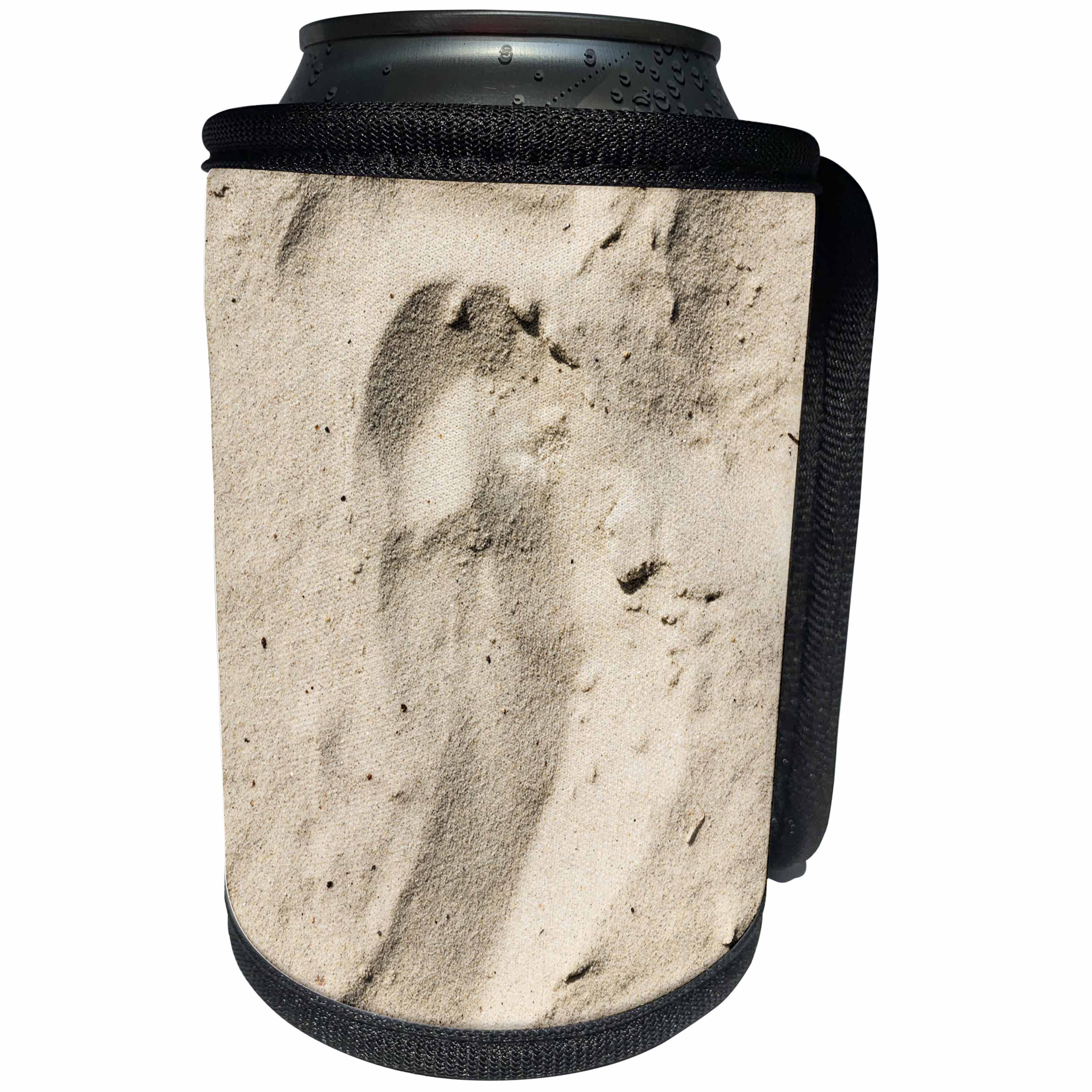 3dRose Alexis Photography - Texture Sand - Dry Beige Color Beach Sand with an Impress of a Bare Foot - Can Cooler Bottle Wrap (cc_271946)