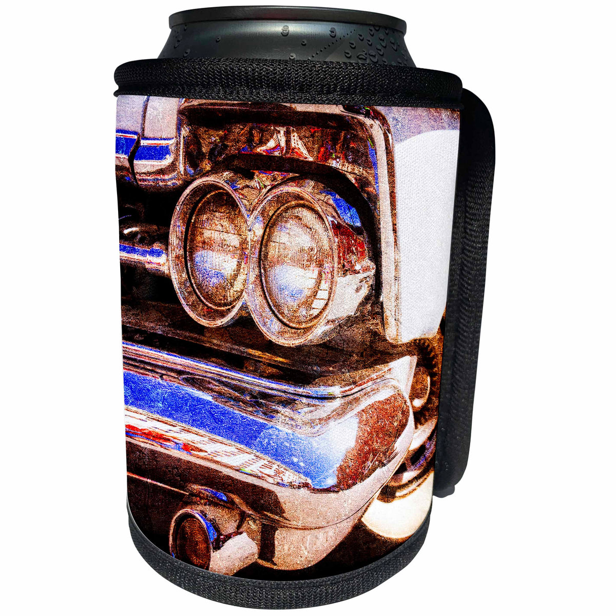 3dRose Alexis Photography - Transport Road - Headlights, bumper, front wheel of a vintage luxury car. Texture photo - Can Cooler Bottle Wrap (cc_271955)
