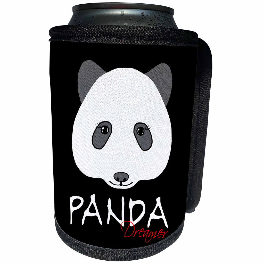 3dRose Alexis Design - Funny Panda - Panda dreamer funny panda face against the black background - Can Cooler Bottle Wrap (cc_271962)