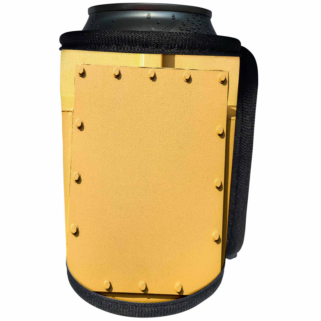 3dRose Alexis Photography - Texture Metal - Yellow metal plate with bolts. Free space to add text - Can Cooler Bottle Wrap (cc_271990)